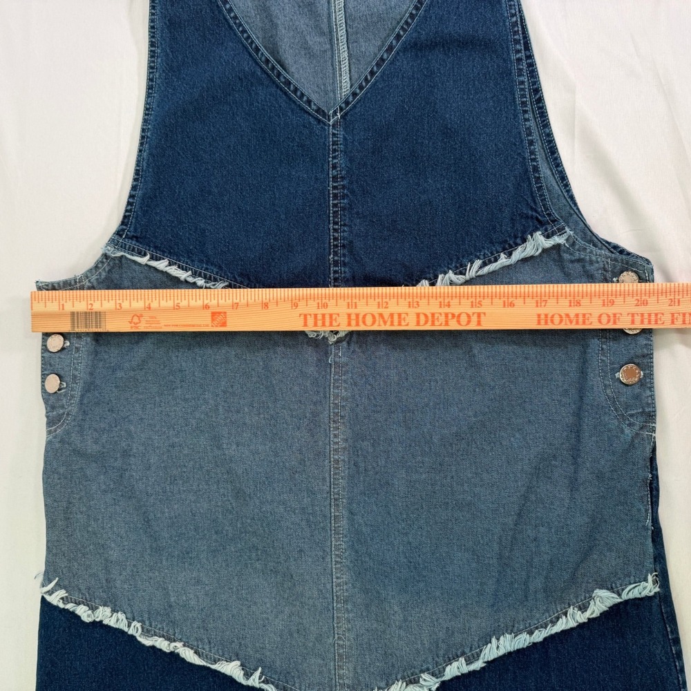 Jazzie Denim Patchwork Midi Dress Womens Medium Blue Frayed Tiered Sleeveless - Picture 10 of 14